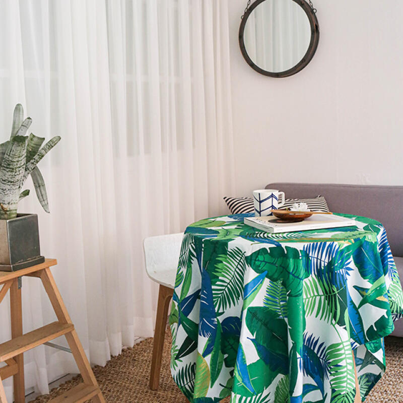 White and Leaf Cotton Tablecloth for 2