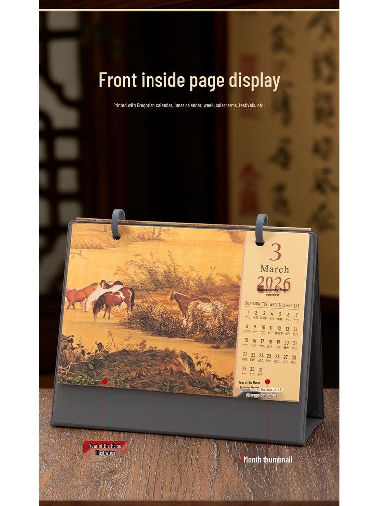 2026 Jahr des Pferdes Tischkalender: Kreativer Selbstdisziplin-Planer & Desktop-Ornament Geschenkset