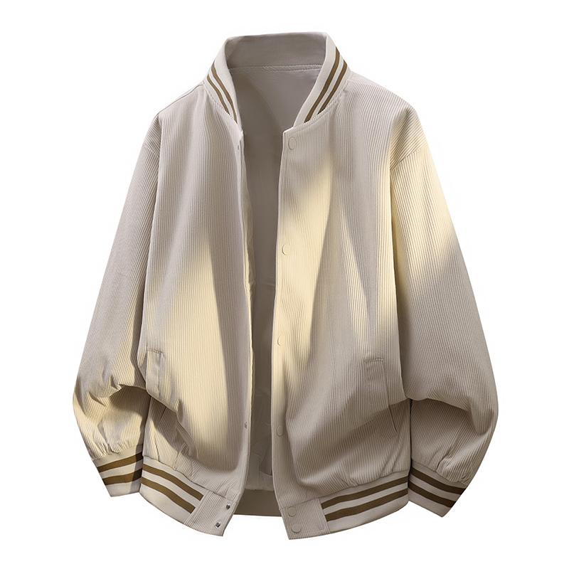 Corduroy Men s Jacket Casual Loose Long Sleeved Cool Baseball Jacket L белый