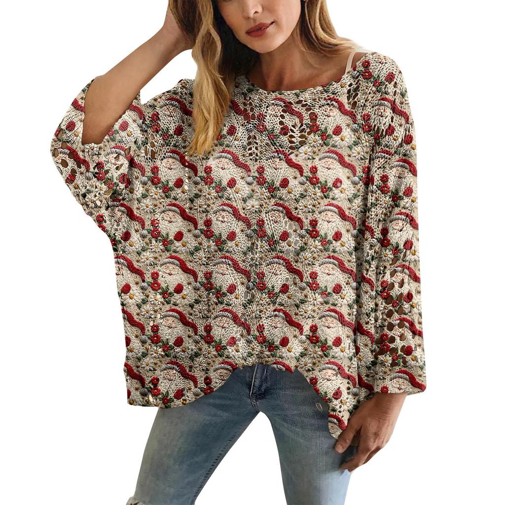 XY-LK01-Pullover hollow blouse 3D printed sweater spring and summer new