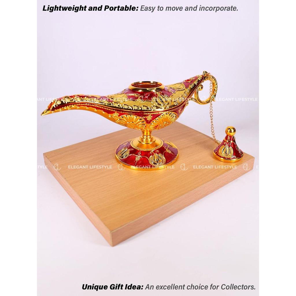 Ge Aladdin Chirag Lamp-Luxurious Metal Jewelry Box,Decorative Showpiece, Home & Office-(Gold-red)