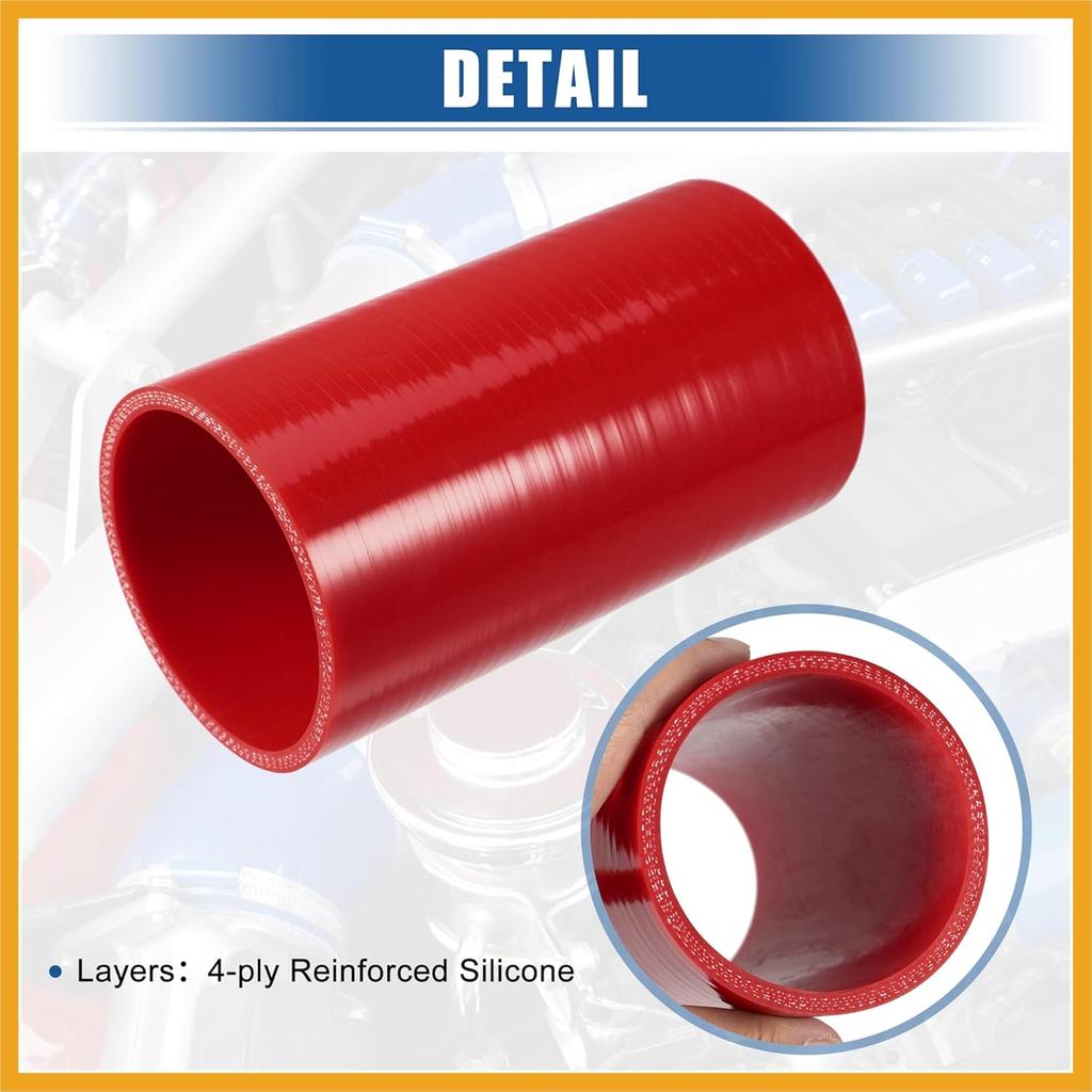 3" ID 6" Length 4-Ply Reinforced High Temp Straight Coupler Silicone Reducer Hose Red for Car Intercooler Intake Piping Replacement