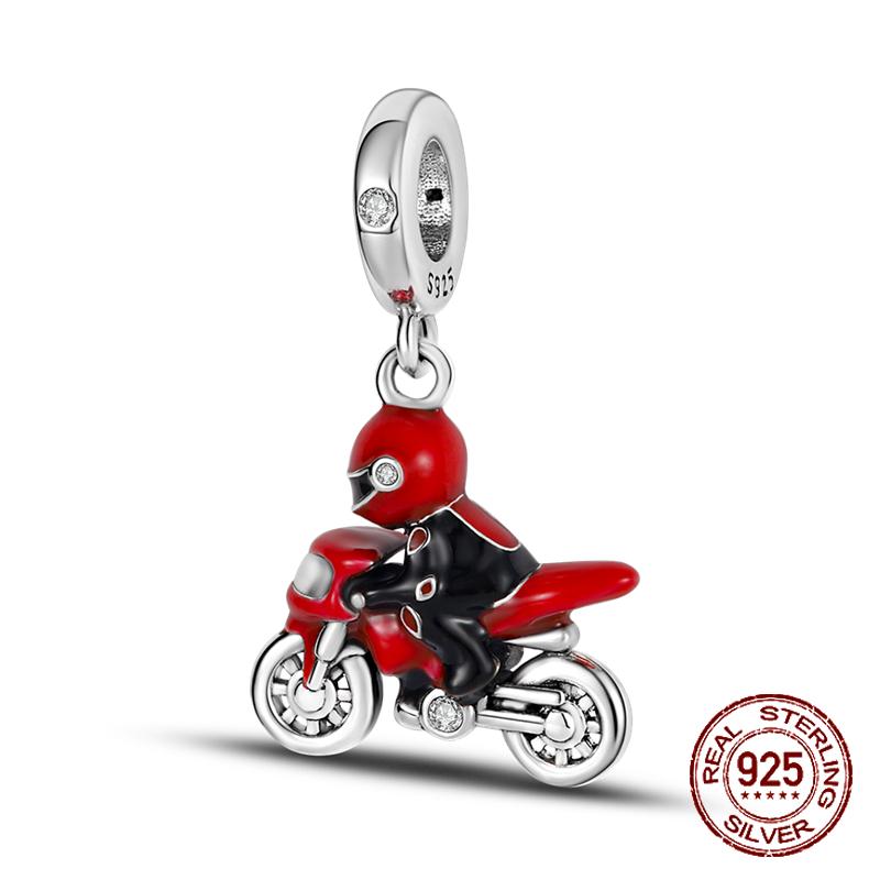 925 Copper Fashion Red Car Key Bus Charms Pendents Beads Fit 4MM Hole Diamete Bracelet Charms For Women Party Zircon Making