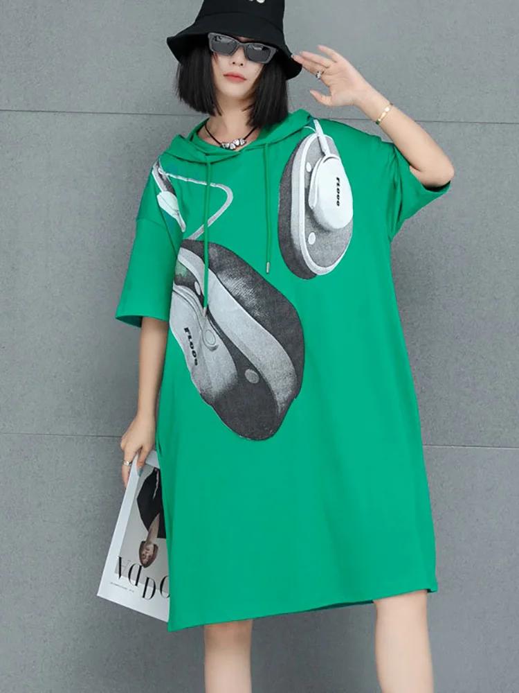 Xitao Print Hooded Pocket Contrast Color Dress GMM1191
