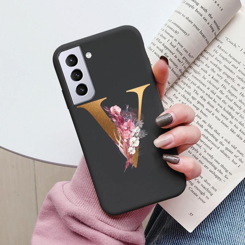 For Samsung Galaxy S21 S21 FE Case S21 Plus Flower Gold Letter A Z Soft Silicone Phone Cover For Samsung S21 Ultra Bumper S21+