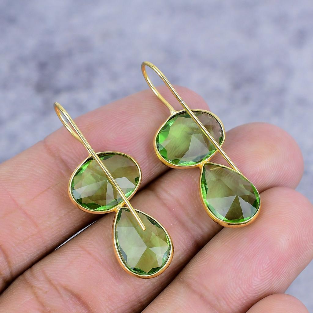 Peridot Edelstein Handgefertigt 925 Sterling Silber Schmuck Ohrring 1,46" M-2638