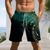 Men Plus Size Green Black Printed Beach Shorts Drawstring Waist Side Pockets Straight Leg