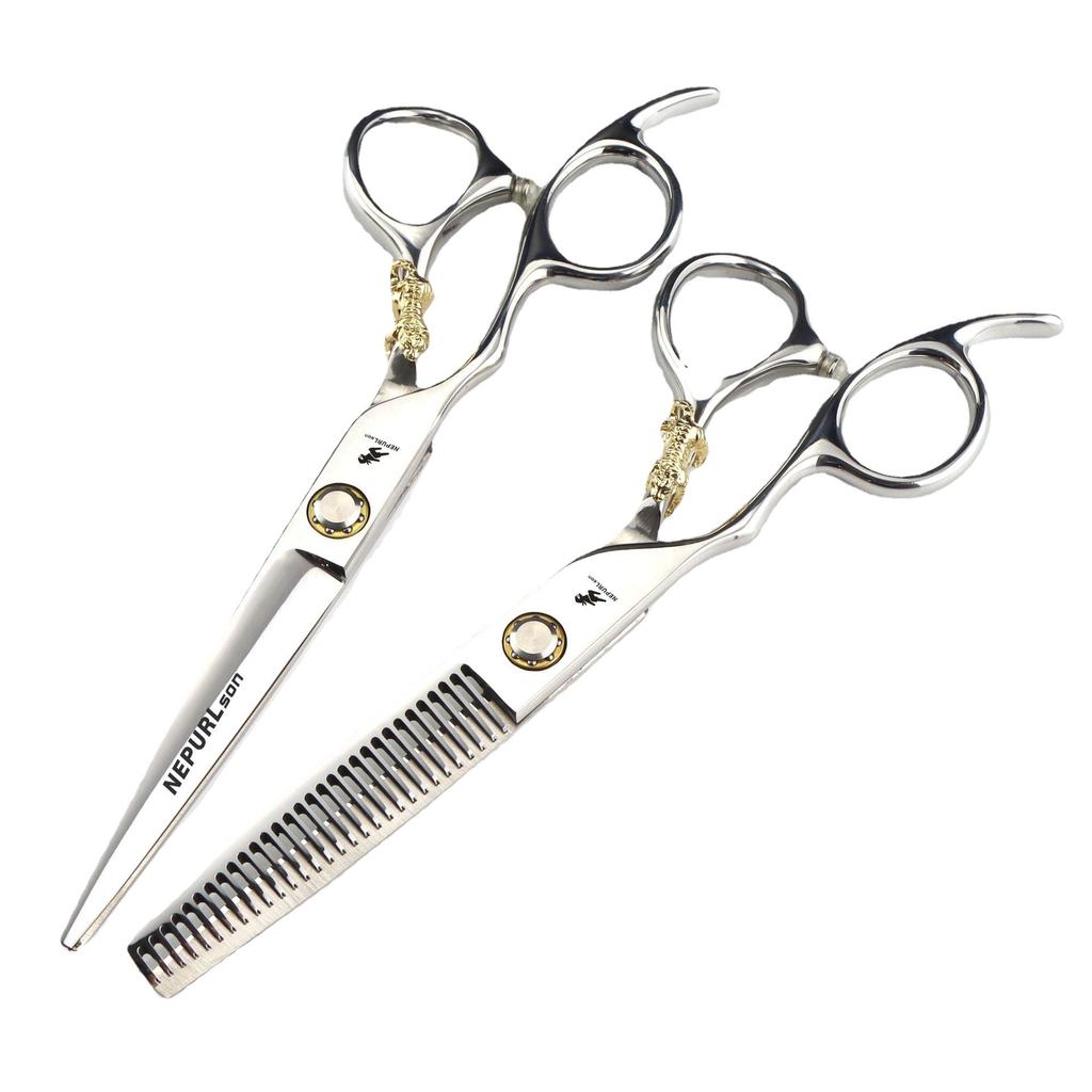 6.0 Inch Nimpson Silver Little Golden Tiger Hair Scissors, Left Hand Scissors, Flat Scissors, Bangs Scissors, Tooth Scissors, Thin Scissors