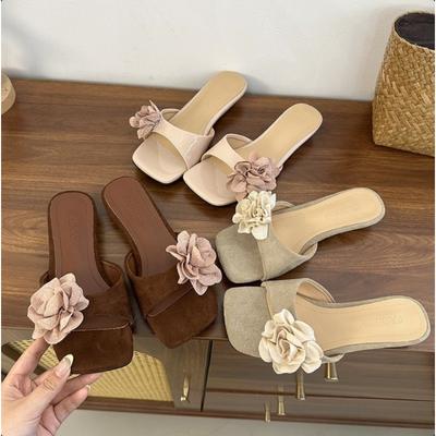 Mode Damen Französische Blumen Hausschuhe Sommer Pantoletten Offene Zehen Flache Freizeitschuhe Freizeit Sandale Weiblich Urlaub Strand Flip Flops