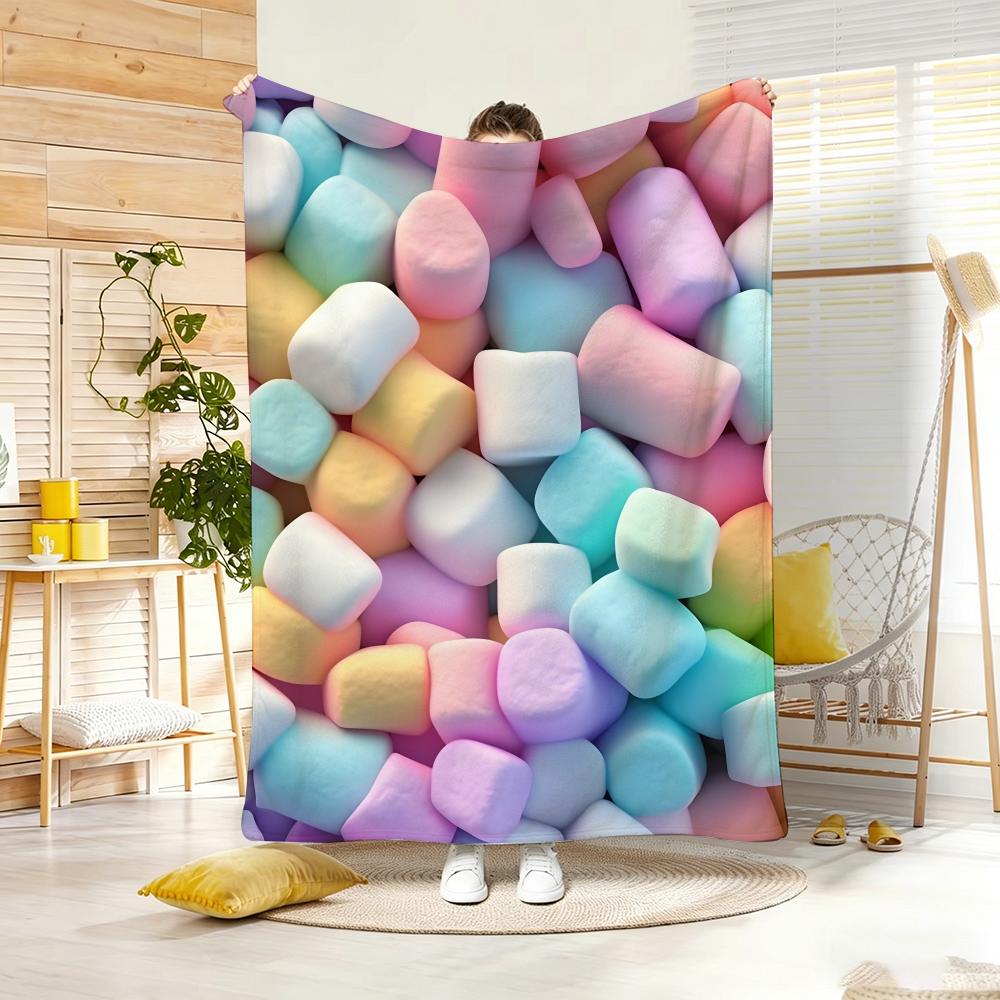Pastel Marshmallow Dessert Throw Lightweight Flannel Blanket Soft Skin-Friendly For Summer Cooling