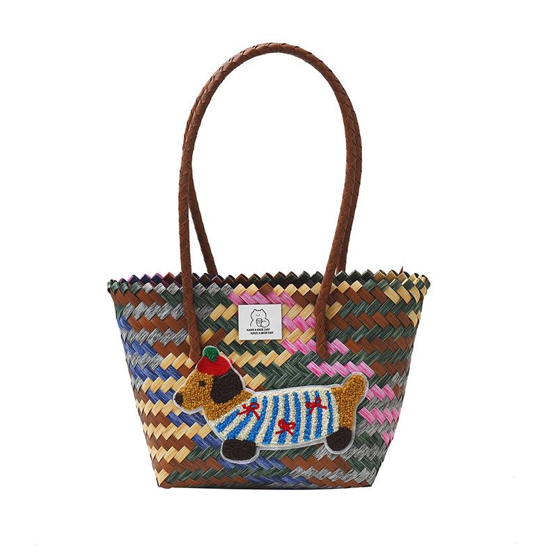 Summer New Straw Bag Shoulder Bucket Bag Casual Versatile Woven Bag Seaside Vacation Beach Bag