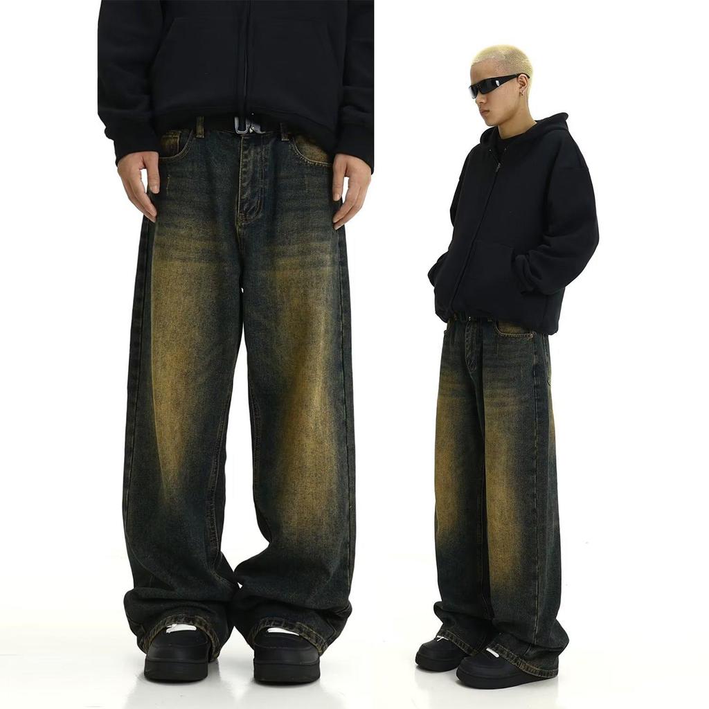 Retro Distressed Washed Jeans Men's Mopping Daddy Pants Street Loose Straight Trousers Spring and Autumn
