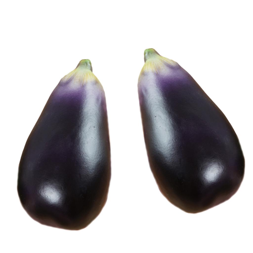 2pcs Realistic Artificial Aubergine Faux Eggplants Simulation Aubergines Foam Vegetable Decorations for Home and Office