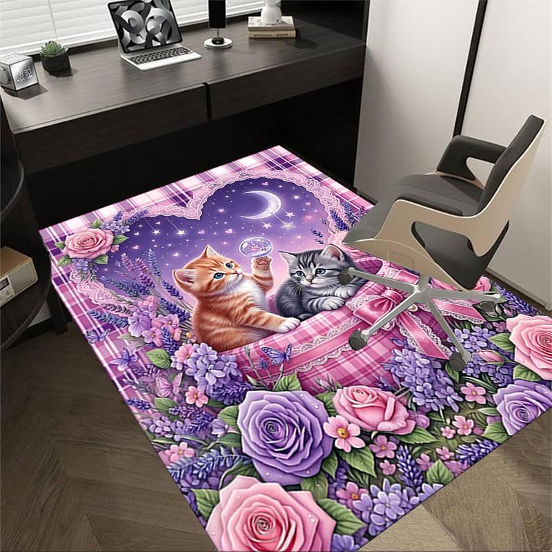 

1PC Kittens Flowers Non-Slip Floor Carpet Compatible for Office&Living Room&Bedroom&Dining room - Soft & Pattern, Vibrant Colors-H0325 60cm by 90cm