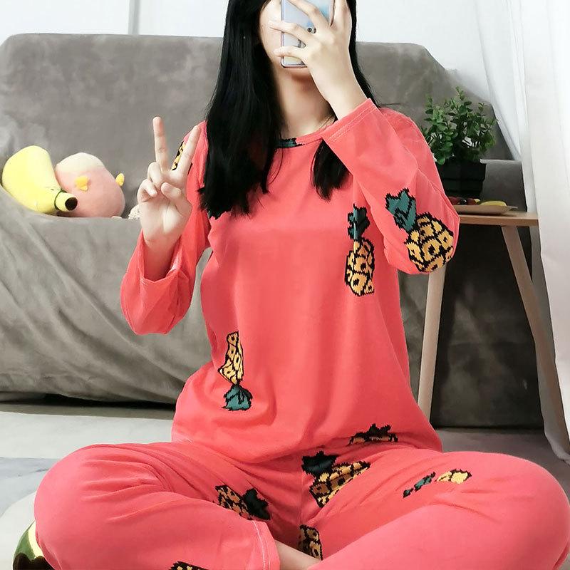 Damen Frühling & Herbst Niedliches Cartoon Pyjama Set: Langärmeliges, langhosenartiges zweiteiliges Homewear-Set mit Rundhalsausschnitt.