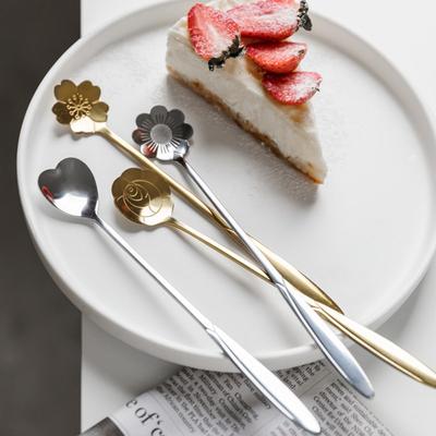 Paslanmaz Çelik Çay Kaşıkları Seti Altın Gümüş Çiçek Kahve Kaşığı Bal Tatlı Dondurma Kaşığı Uzun Saplı Çay Kaşığı Sofra Takımı