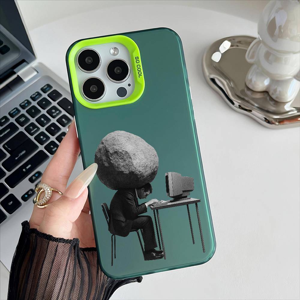 Pressure People Phone Case For iPhone 16 15 14 13 12 17 Pro Max Plus Multicolor Matte Silver-Plated Protective