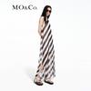 MO&Co. Mulberry Silk Blend Diagonal Stripe Side-Slit A-Line Long Dress