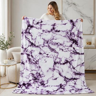 1pc Marble Pattern Flannel Blanket |   Contemporary Style, Polyester, Machine Washable, Suitable for All Seasons, Ideal for Bedroom and Living Room De