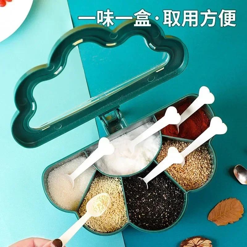 Simple Design Solid Seasoning Box Suitable Cook Food Moisture-proof Seasoning Salt Jar Integrated Multi Grid Kitchen Flavour Box
