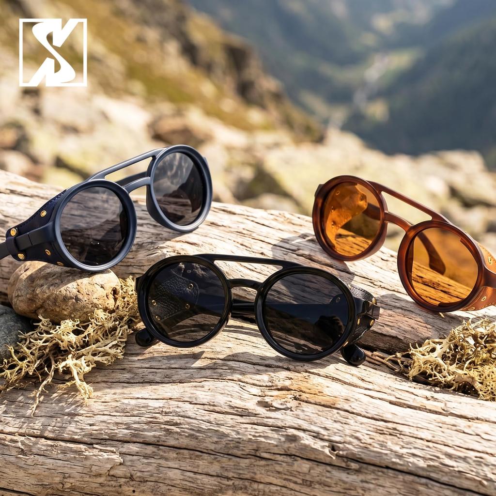 [SHEEN KELLY] Gothic Motorcycle Sunglasses Retro Round Side Shield Retro Steam Punk Sunglasses for Gentlemen