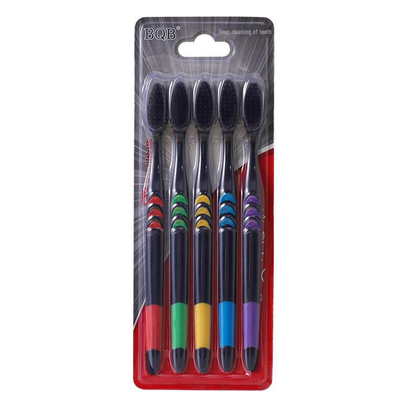 Little Moon Bamboo Charcoal Toothbrush Set - Soft Bristles, Adult Size, 5 White Brushes Per Pack, Available In 5 or 10 Packs