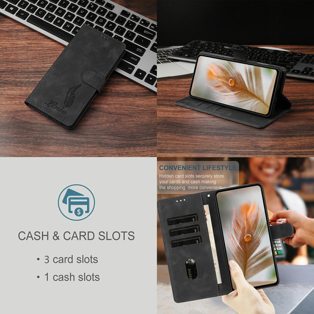 For iPhone 17 Pro Case Imprinted Feather PU Leather Wallet Phone Cover with Wrist Strap