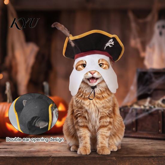Costume for French Bulldogs Halloween Pet Pirate Hat, Black Hood with Feather, Funny Cat Cosplay Soft Breathable Headwear Hat Face Mask Dogs And Cats