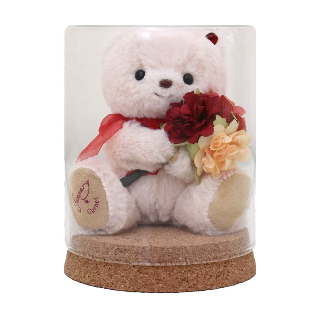 

Birthday Teddy Bear Mini Flower Glass Gift tete [Petit Lou] & Bouquet, (January)