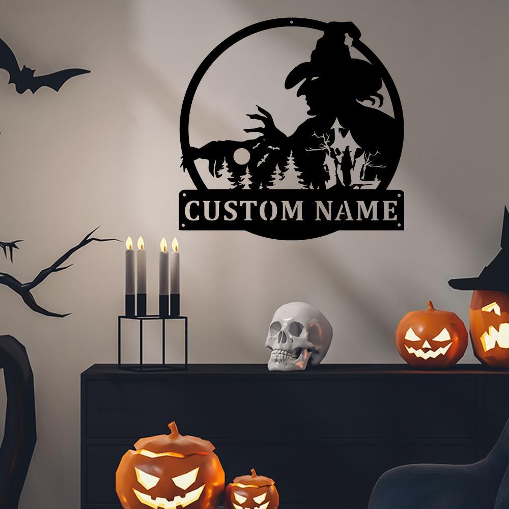 1 Stück Personalisierter Hexen-Metallschild für Außen, Tür, Heimdekoration, Hohl-Silhouette, Partygeschenk