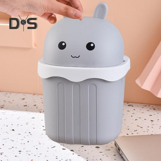 Desktop Trash Can with Lid Large Capacity Cartoon Shape Rectangle Creative Mini Garbage Can Waste Basket
