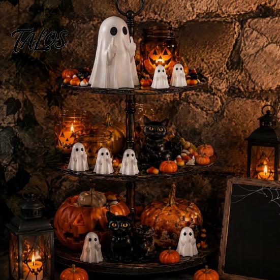 Micro Landscape Accessories Mini Ghost Flipping Middle Finger Figurines for Halloween Decorations, Miniature Resin Small Haunted House Props