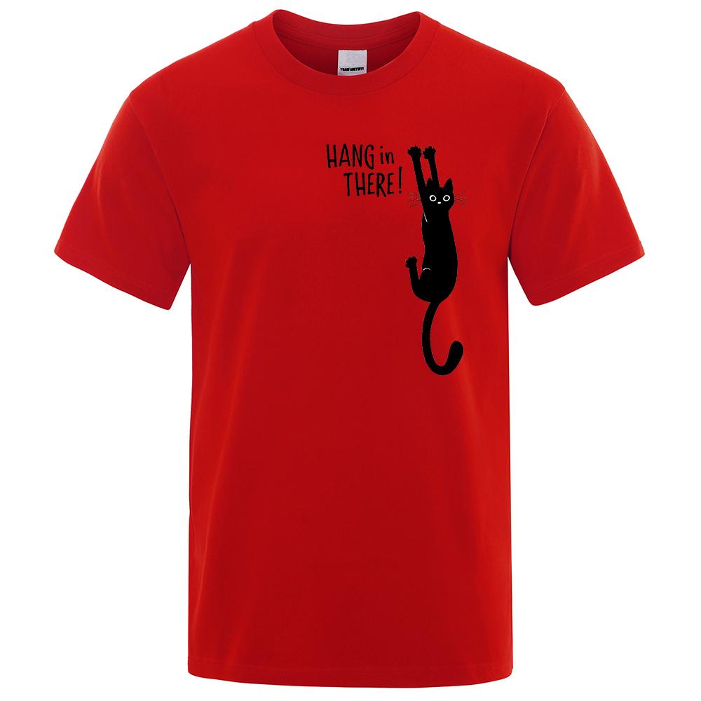 Summer T-shirt for Male Funny Cat Printed Hang in Here Cute T-shirts Men Cotton Short Sleeve Top Tee Shirts Casual O-Neck Tops