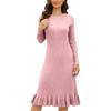 Women's Fashion Autumn Winter Slim Mid-length Knitted Pullover Ruffled Pleated Dress Pleats