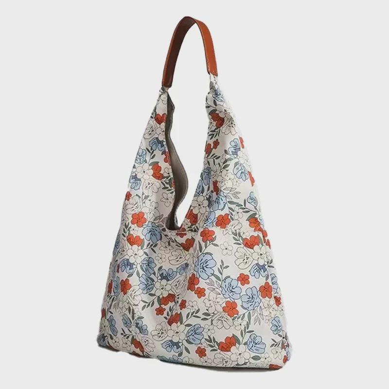 2024 New Japanese Retro Floral Canvas Tote - Large Capacity Shoulder Bag