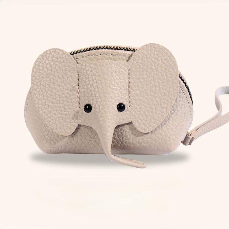 Cute Elephant 1pc Coin Purse with Wrist Strap Artificial Leather Zippered Pouch, Large Capacity Storage for Coins, Lipstick, Bank Cards Key Organizer