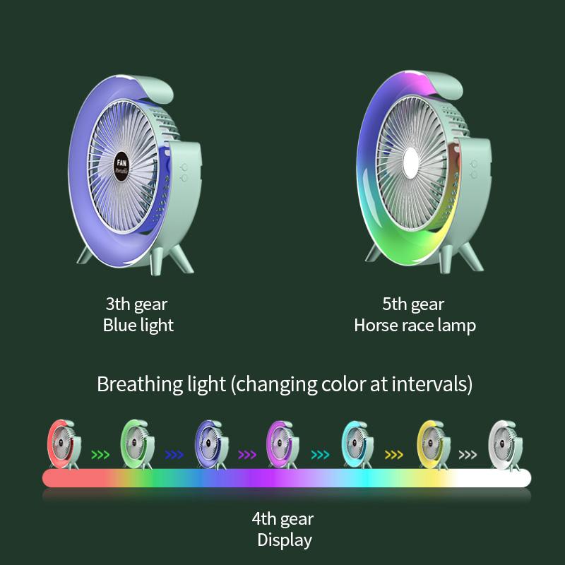 USB Loop Color Desktop Small Fan 180° Up and Down Adjusts Three Levels of Wind Power and Five Levels of Lights