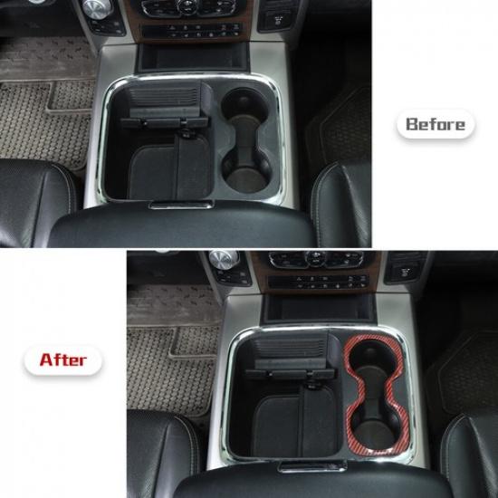 Red Carbon Fiber Front Water Cup Holder Panel Cover Trim For Dodge Ram 1500 15+