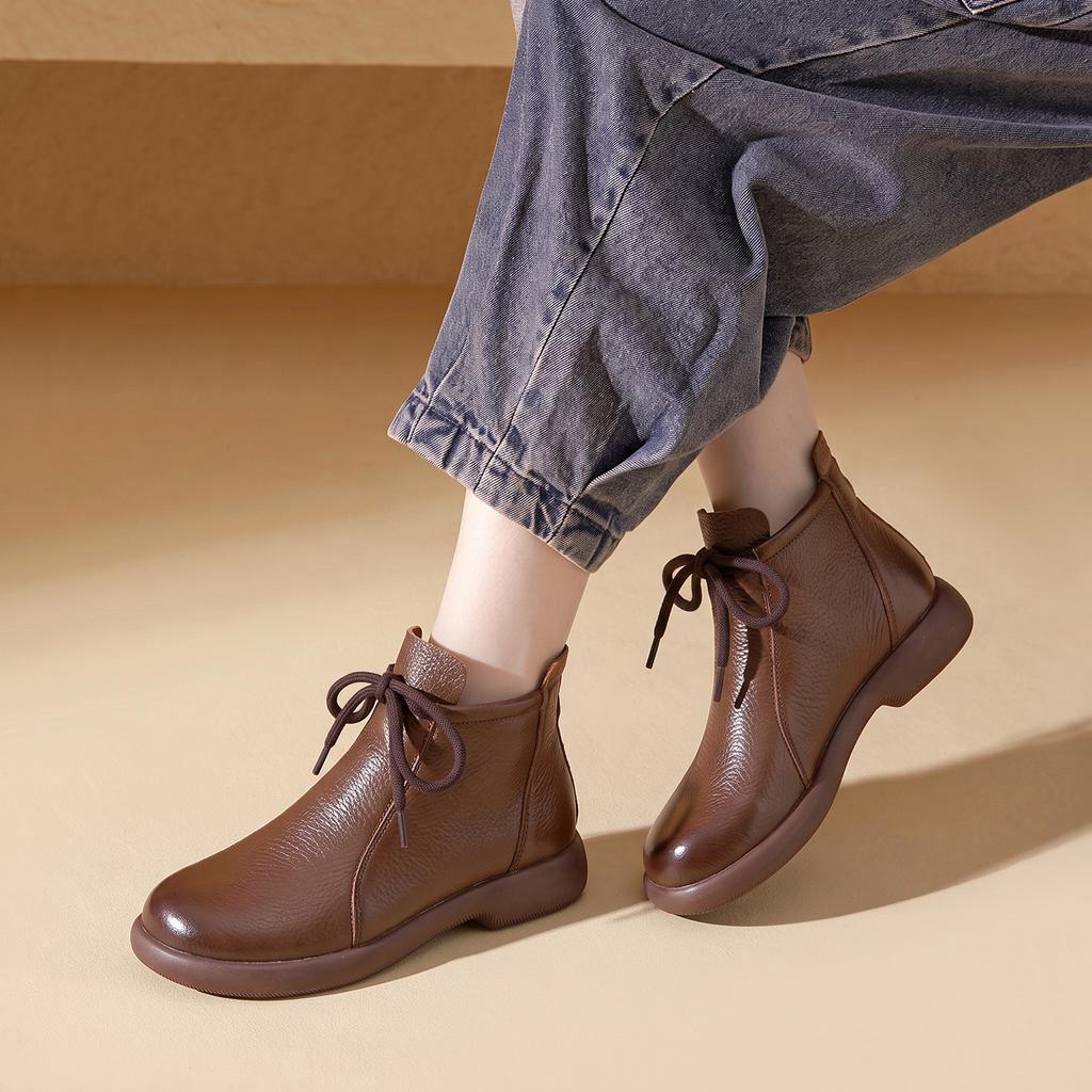 Winter leather soft-soled soft-faced mother cotton shoes with velvet warm heels medium and short boots