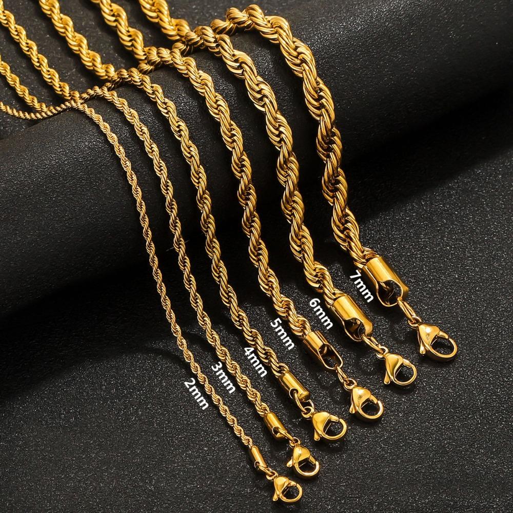 Gold Plated Chain Necklace Stainless Steel Chunky Chain Hip Hop Twisted Rope Chain  For Women Men