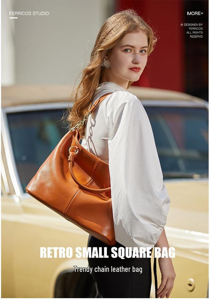 Women's Genuine Leather Large Capacity Crossbody Tote Bag - Top Layer Cowhide, New Style, High-End Shoulder Handbag for Commuting.