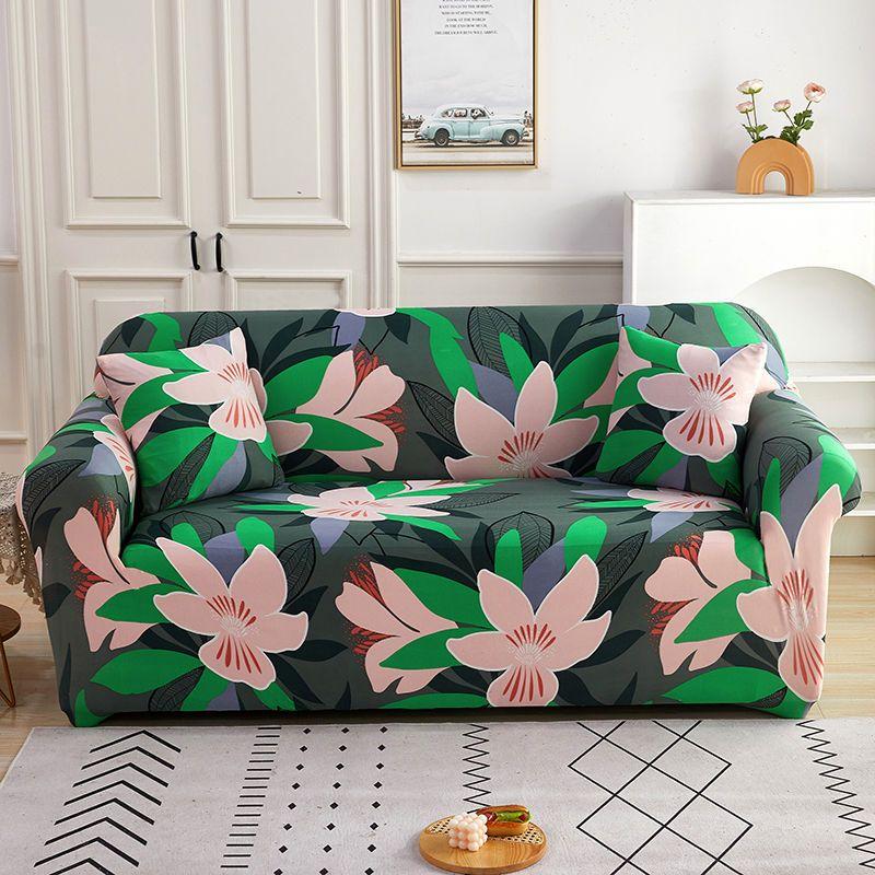 Stretch-Sofabezug mit Blumendruck, elastischer Möbelschutz, Schonbezüge, Couchbezug, 1/2/3/4-Sitzer-Sofabezug für Wohnzimmer
