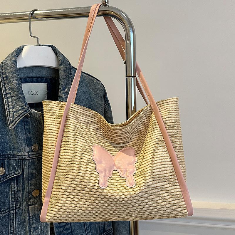 Summer Popular Straw Bucket Bag Women Fashion Commuter Tote Bag Women Ins Seaside Vacation Beach Bag