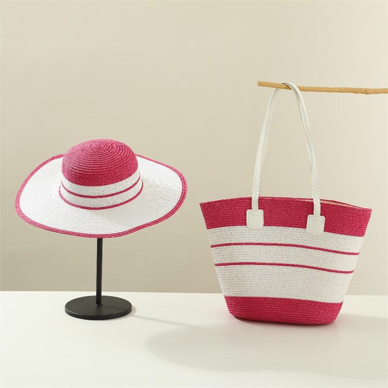 Set Cappello di Paglia e Borsa Tote Con Protezione Solare per Spiaggia e Attività all'Aperto