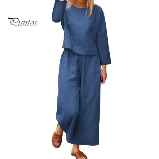 2 Pcs/Set Fall Spring Women Top Pants Set Long Sleeves Round Neck T-shirt Elastic Waist Trousers with Side Pockets OL Commuting Sport Pantsuit Outfit