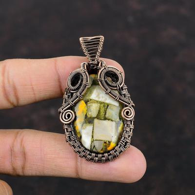 Copper Bumble Bee Jasper Pendant Copper Wire Wrapped Pendant Gemstone Pendant Bumble Bee Jasper Jewelry Handmade Pendant Copper Wire Jewelry