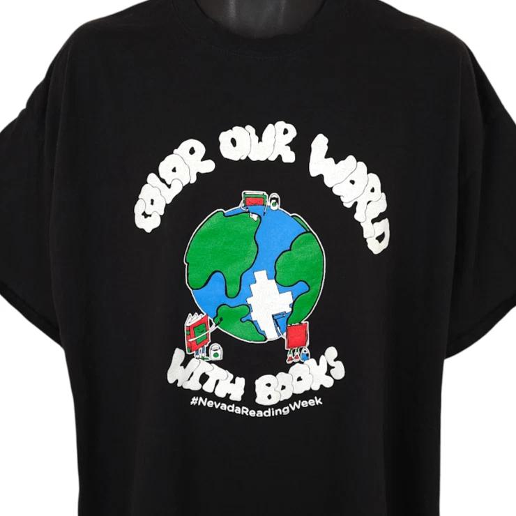 

Reading Week T Shirt Mens Size 2XL Black Color Our World Nevada Books 4XL