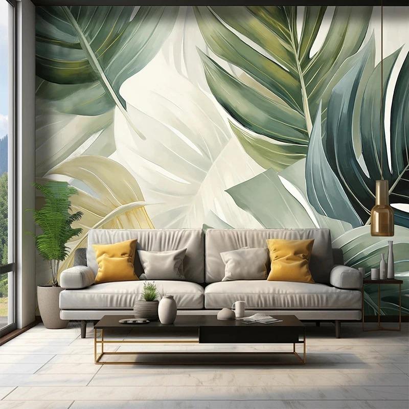 Abstraktní Jednoduchá 3D Nástěnná Malba Ručně Malované Zelené Listy Tapeta Restaurace Kavárna Pozadí Zeď Tapeta Domácí Dekorace