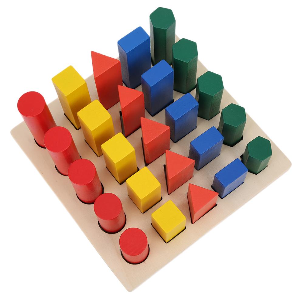 Wooden Baby Geometric Building Blocks Colorful Baby Blocks Game Educational Toy Gift