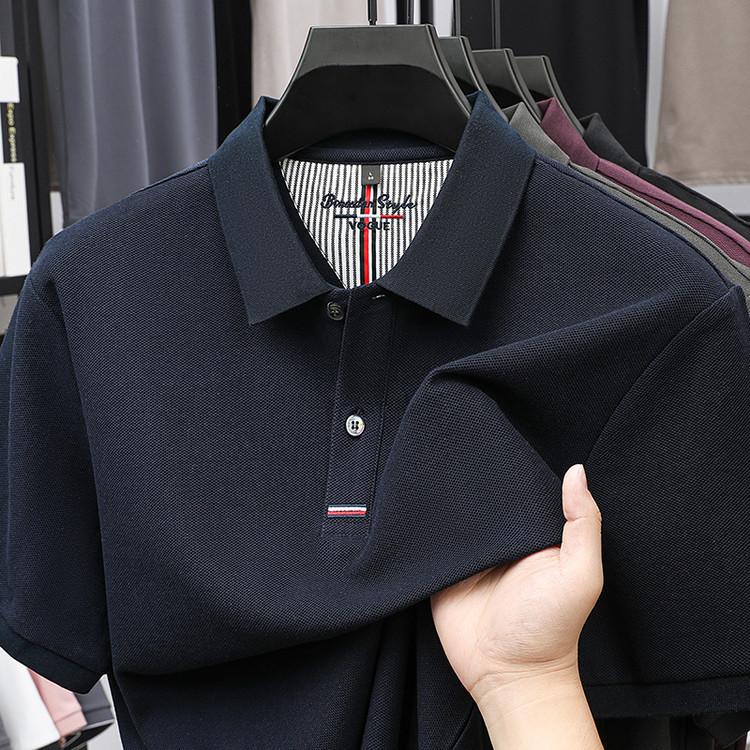 100% Pure Cotton High-end Luxury Men's Embroidered Summer Comfortable Breathable Polo Shirt, Daily Business Casual T-shirt Top